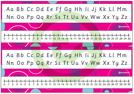 Desk Plate Alphabet and Number Line - No Name - 0-30 - Spots - Mixed Colours teaching resource