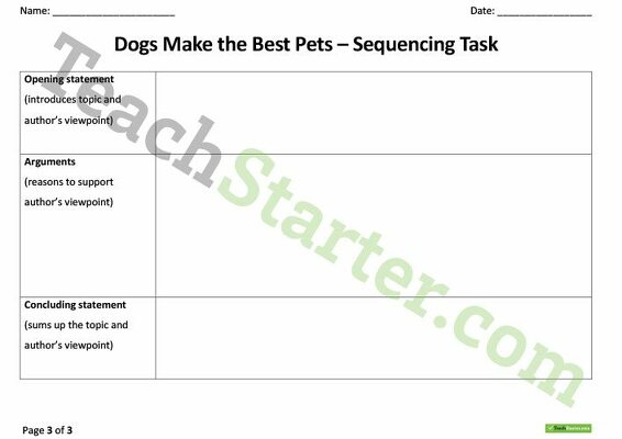 Sequencing Activity - Dogs Make the Best Pets (Persuasive Text) - Simplified Version teaching resource
