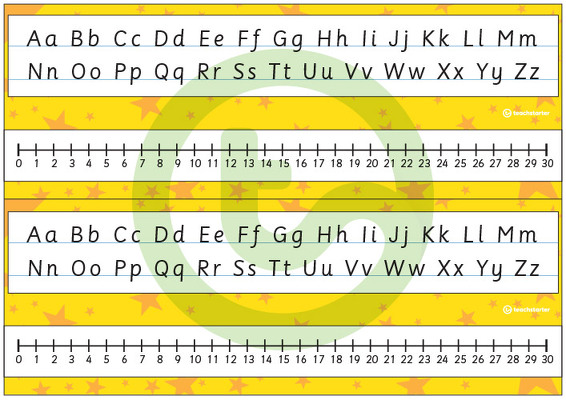 Desk Plate Alphabet and Number Line - No Name - 0-30 - Stars - Mixed Colours teaching resource