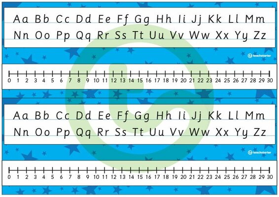Desk Plate Alphabet and Number Line - No Name - 0-30 - Stars - Mixed Colours teaching resource