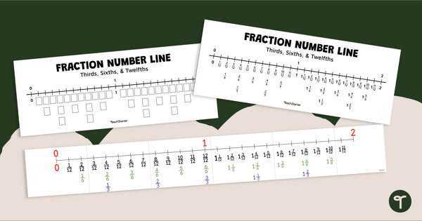 Preview image for Fractions Number Line - Thirds, Sixths and Twelfths - teaching resource