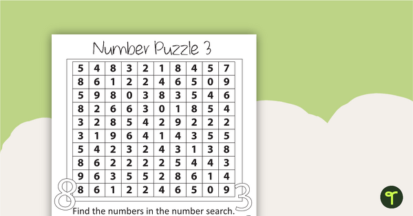 Number Wordsearch with Solution - 3 teaching resource