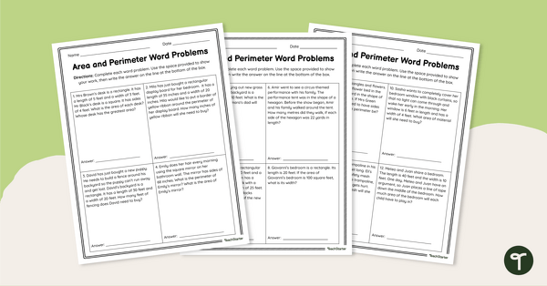 Image of Area and Perimeter Word Problems