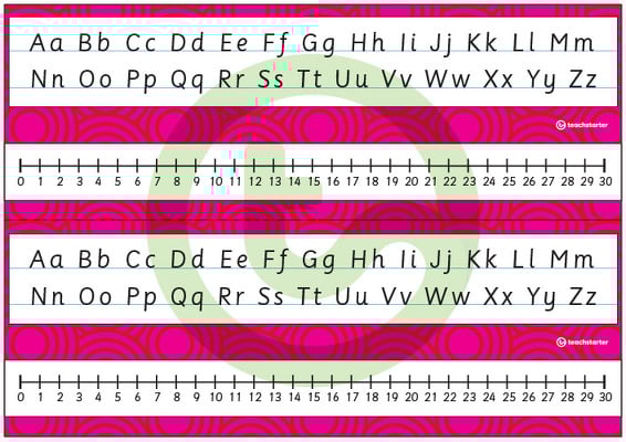Desk Plate Alphabet and Number Line - No Name - 0-30 - Swirls - Mixed Colours teaching resource