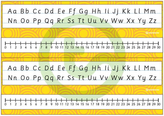 Desk Plate Alphabet and Number Line - No Name - 0-30 - Swirls - Mixed Colours teaching resource
