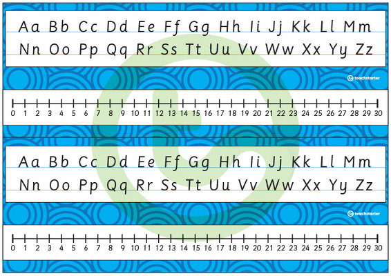 Desk Plate Alphabet and Number Line - No Name - 0-30 - Swirls - Mixed Colours teaching resource