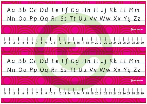 Desk Plate Alphabet and Number Line - No Name - 0-30 - Swirls - Mixed Colours teaching resource