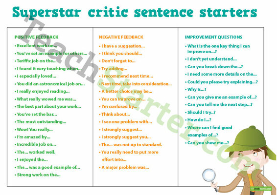 Superstar Critic Sentence Starters teaching resource
