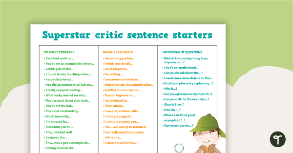 Go to Superstar Critic Sentence Starters teaching resource