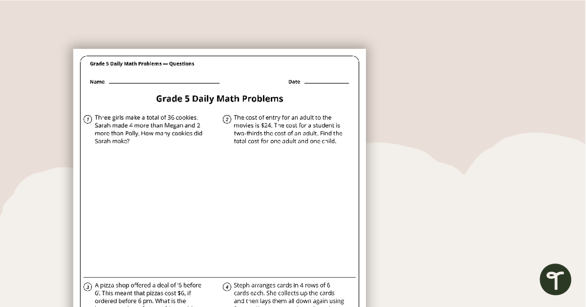 Daily Math Word Problems - Grade 5 (Worksheets) teaching resource