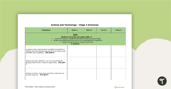 Science and Technology Term Tracker (NSW Syllabus) - Stage 2 teaching resource