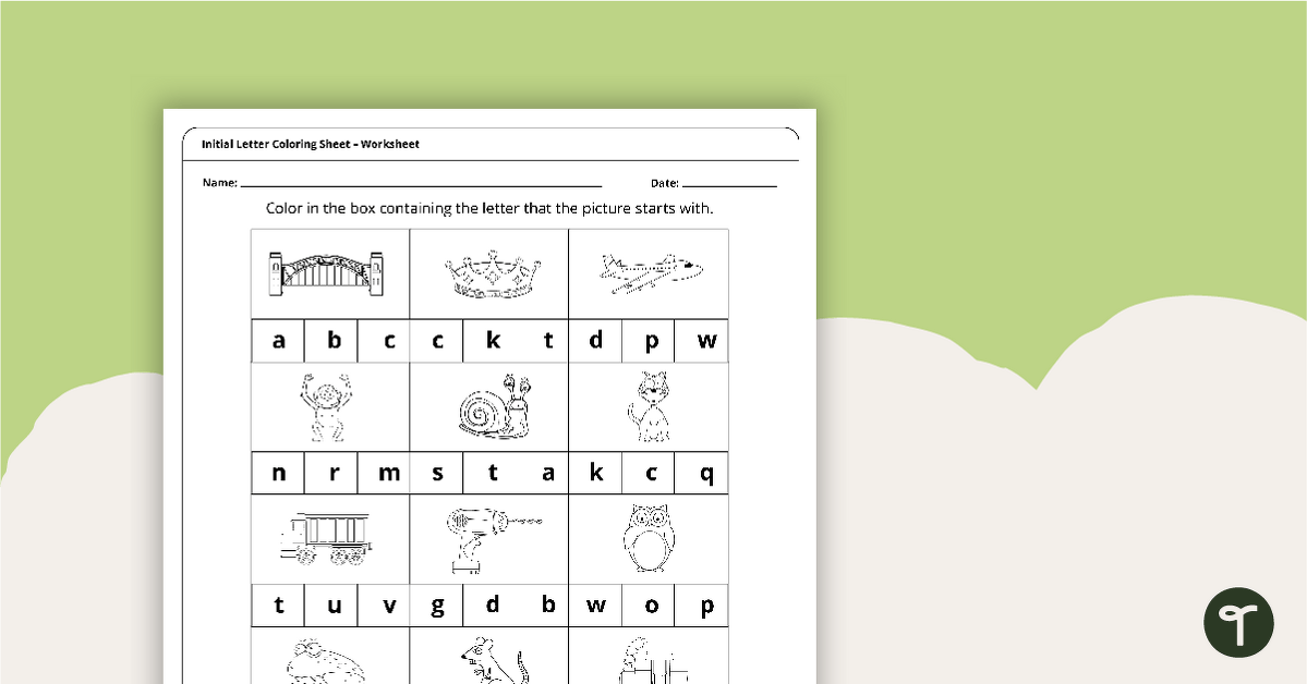 Initial Letter Coloring Worksheet teaching resource