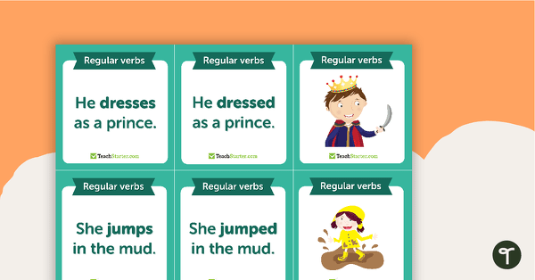 Simple Present and Past Tense Matchup Cards - Regular Verbs teaching resource