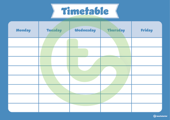 Plain Blue - Weekly Timetable teaching resource