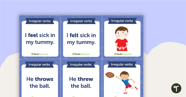 Go to Simple Present and Past Tense Matchup Cards - Irregular Verbs teaching resource