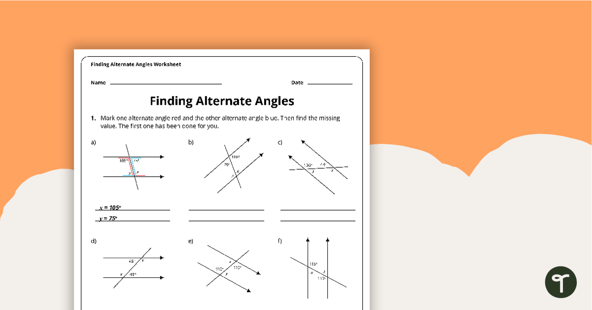 Finding Alternate Angles – Year 7 Maths Worksheet teaching resource