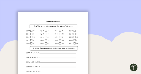 Preview image for Positive and Negative Numbers - Worksheet - teaching resource