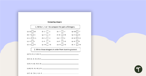 Positive and Negative Numbers - Worksheet