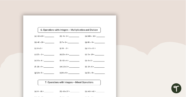 Positive and Negative Numbers - Worksheet teaching resource