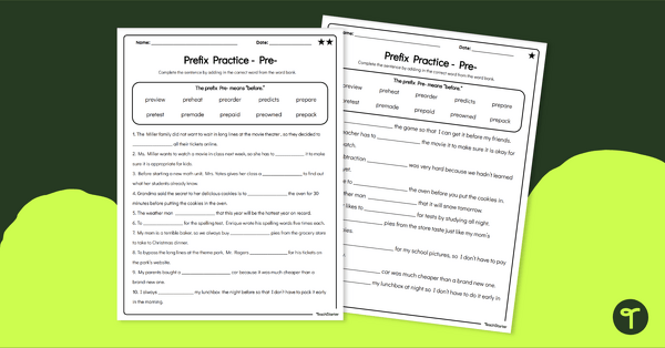 Go to Prefix Worksheet: Pre- teaching resource