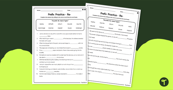 Image of Differentiated Prefix Practice Worksheets - Re- Prefixes