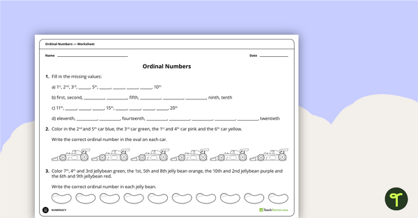 Go to Ordinal Numbers - Worksheet teaching resource