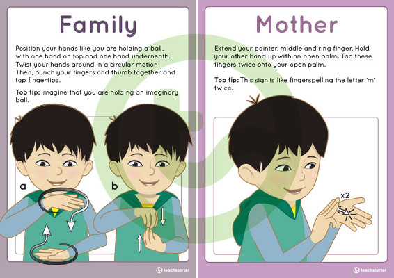 Auslan Family Role Flashcards - Northern Dialect teaching resource