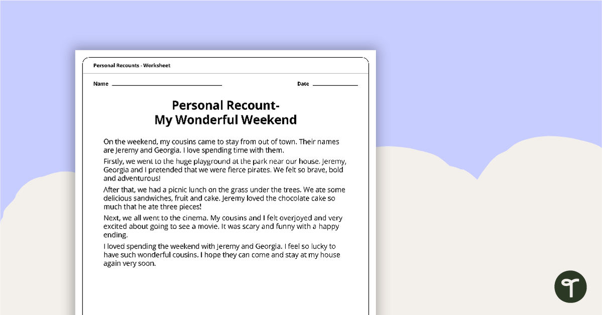 Personal Recounts Worksheet - My Wonderful Weekend teaching resource