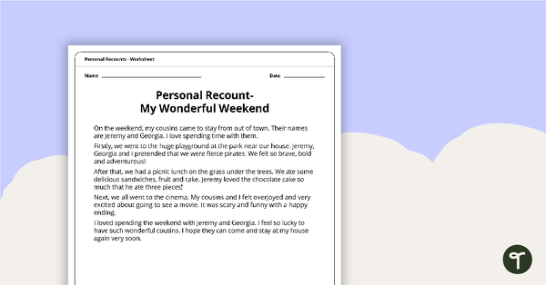 Preview image for Personal Recounts Worksheet - My Wonderful Weekend - teaching resource