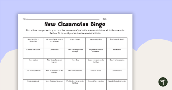 New Classmates Bingo teaching resource