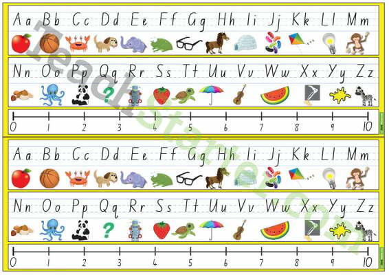 Desk Plate Alphabet and Number Line with Pictures - 0-10 teaching resource