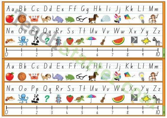 Desk Plate Alphabet and Number Line with Pictures - 0-10 teaching resource