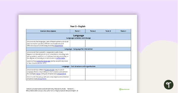 Go to English Term Tracker (WA Curriculum) - Year 3 teaching resource