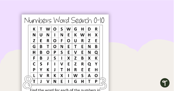 Go to Numbers and Words 0-10 Word Search with Answers teaching resource