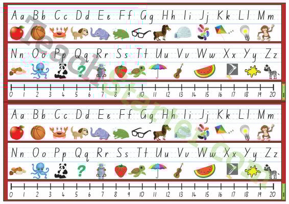 Desk Plate Alphabet and Number Line with Pictures - 0-20 teaching resource