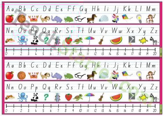 Desk Plate Alphabet and Number Line with Pictures - 0-20 teaching resource