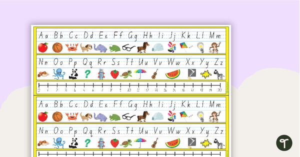 Desk Plate Alphabet and Number Line with Pictures - 0-20 teaching resource