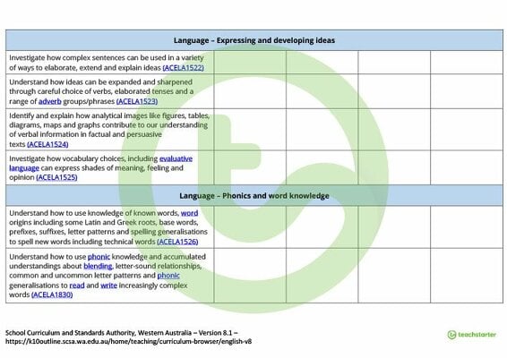 English Term Tracker (WA Curriculum) - Year 6 teaching resource