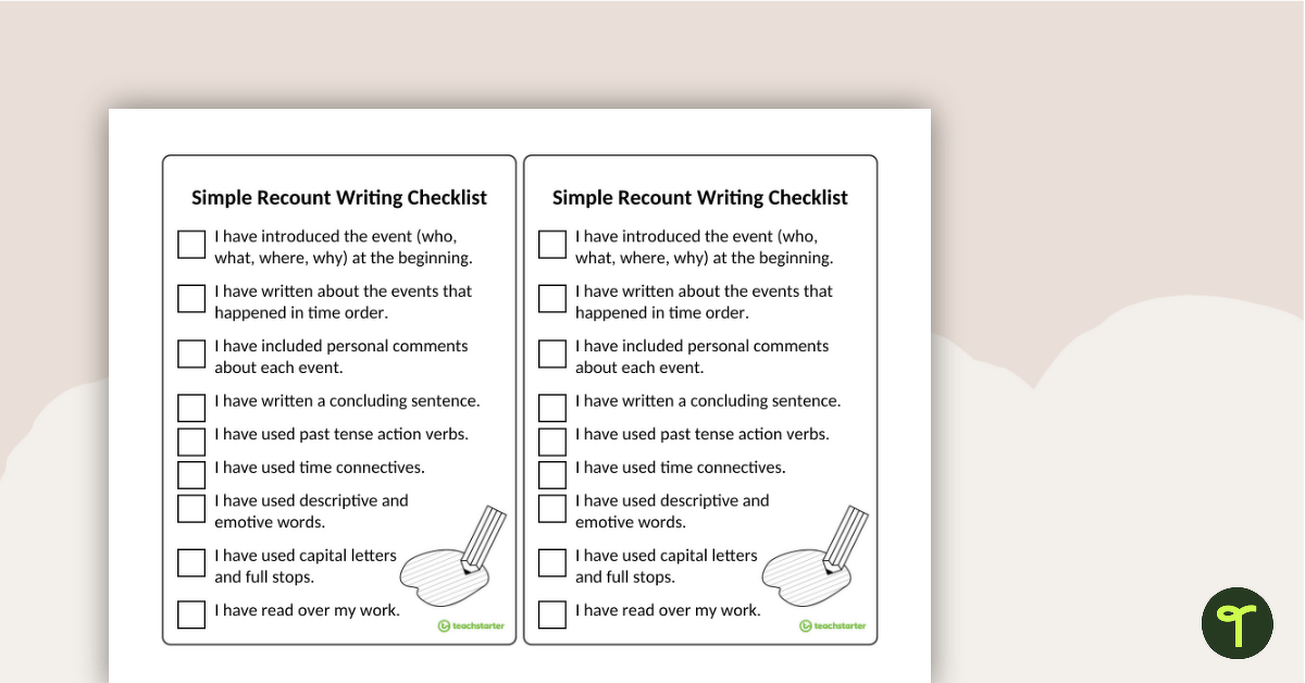 Simple Recount Writing Checklist teaching resource