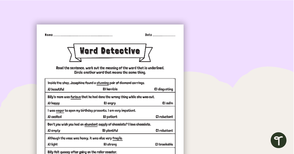 Go to Finding Word Meaning In Context - Word Detective Worksheet teaching resource