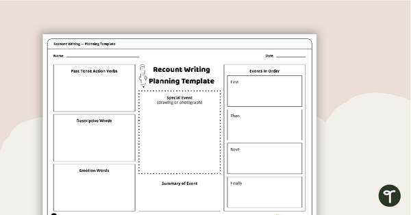 Personal Recount Planning Template teaching resource