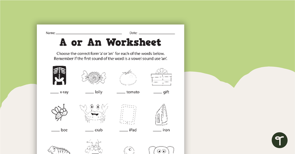 A or An Worksheets teaching resource