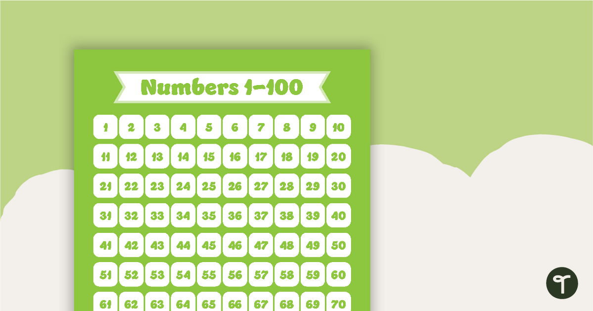 Plain Green - Numbers 1 to 100 Chart teaching resource