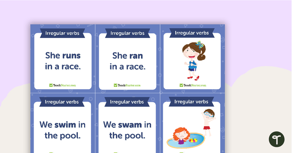 Simple Present and Past Tense Match-Up Cards (Irregular Verbs) teaching resource