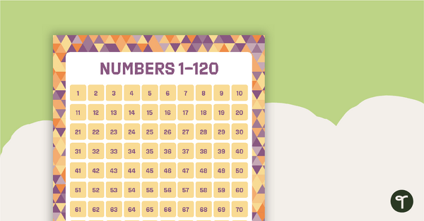 Go to Purple and Orange - Numbers 1 to 120 Chart teaching resource