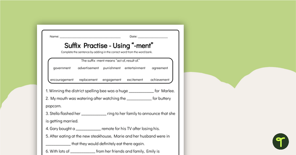 Go to -Ment Suffixes Worksheet teaching resource