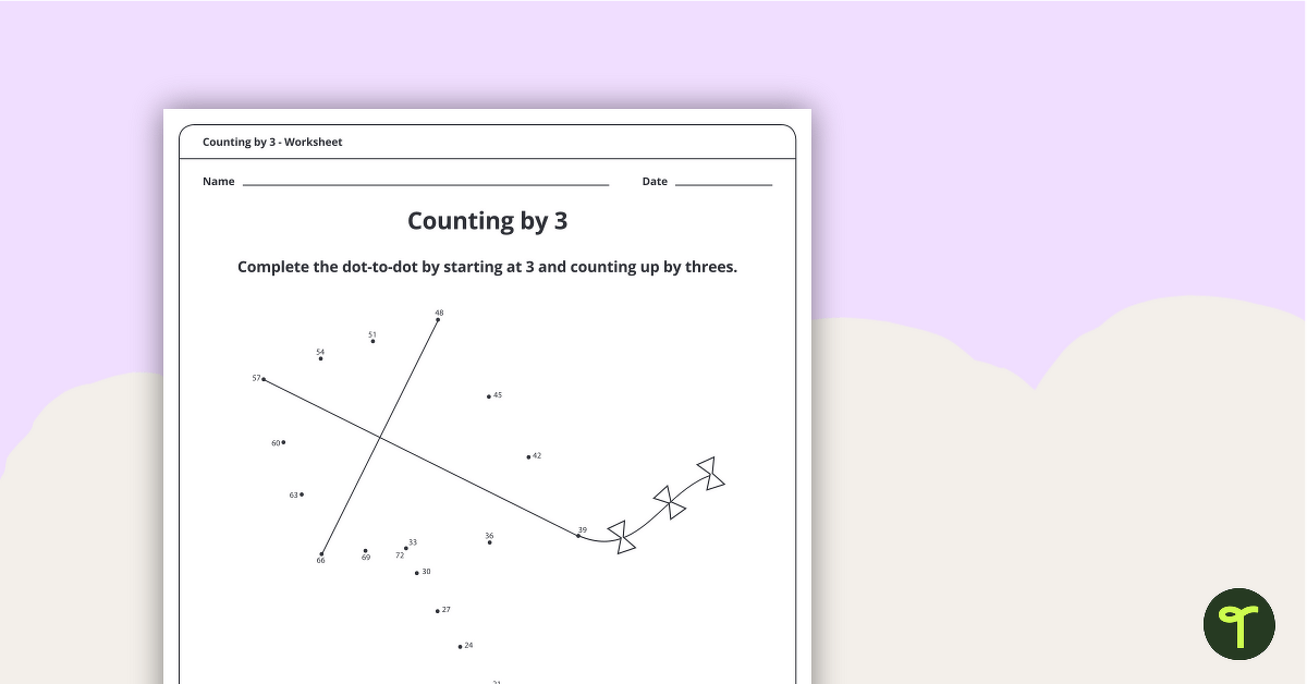 Dot-to-Dot Drawing - Numbers by 3 - Kite teaching resource
