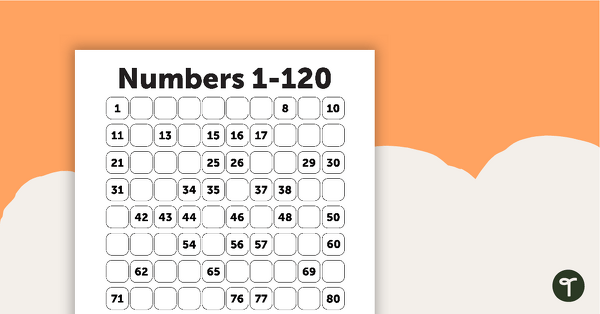 Image of Missing Values Number Chart - 1–120