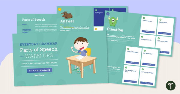 Go to Everyday Grammar Parts of Speech Warm Ups - Upper Years Interactive PowerPoint teaching resource