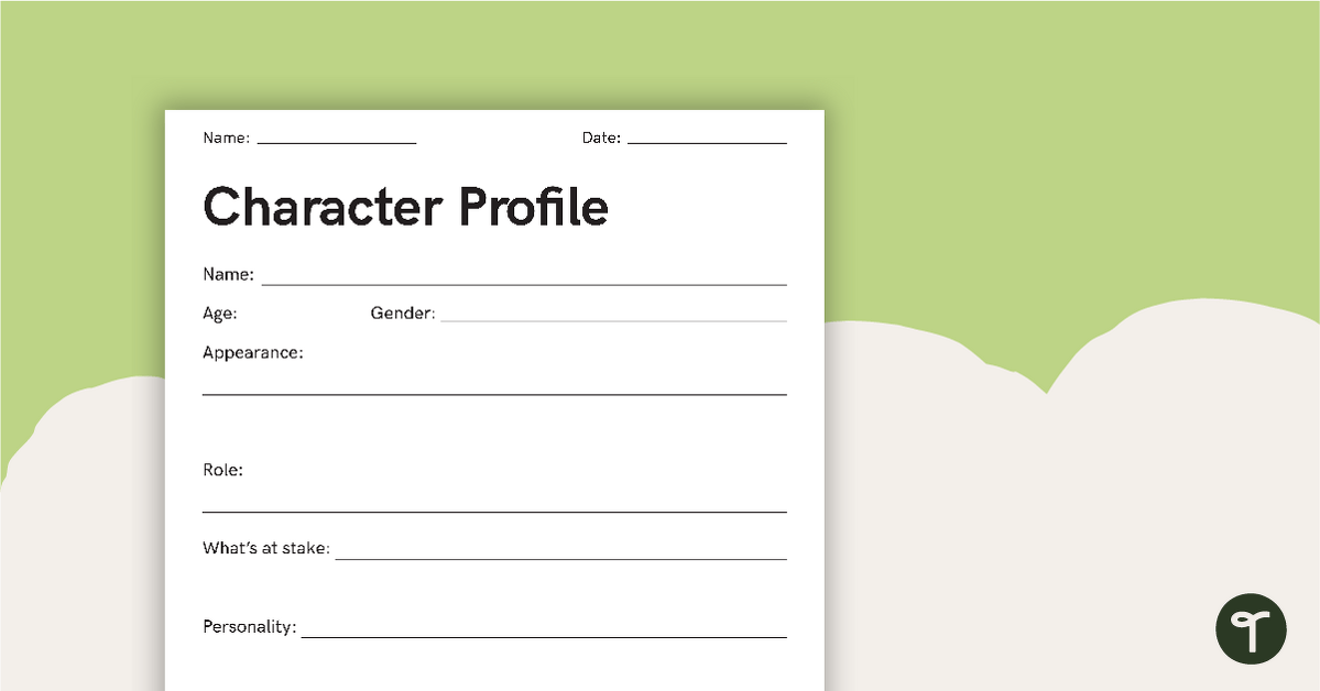 Detailed Character Profile Worksheet teaching resource